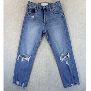 MOTHER Superior Womens Blue 27 Tomcat Button Fly Distressed Straight Jeans Denim